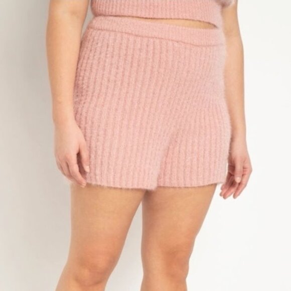 Eloquii Pink High Waisted Ribbed Knit Fuzzy Textured Lounge Pajama Shorts 22/24 - Picture 1 of 9